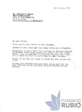 Carta emesa per Fernando Rubió Tudurí a Kenneth H. Beeson