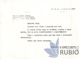 Carta emesa per Fernando Rubió Tudurí a Àngel Casas