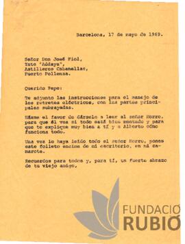 Carta emesa per Fernando Rubió Tudurí a José Fiol