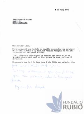 Carta emesa per Fernando Rubió Tudurí a Joan Reventós i Carner