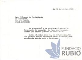 Carta emesa per Fernando Rubió Tudurí a Milagros de Fontcuberta de Cantarell