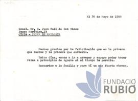 Carta emesa per Fernando Rubió Tudurí a Juan Coll de San Simón