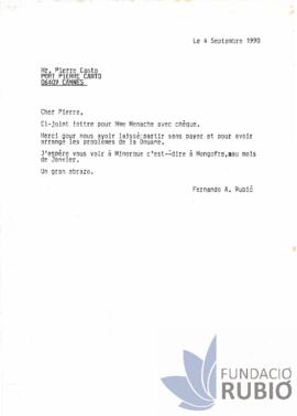 Carta emesa per Fernando Rubió Tudurí a Pierre Canto