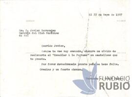 Carta emesa per Fernando Rubió Tudurí a Javier Hernández