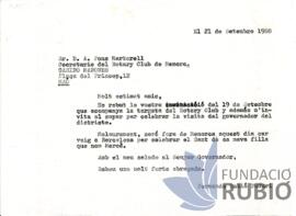 Carta emesa per Fernando Rubió Tudurí a A. Pons Martorell