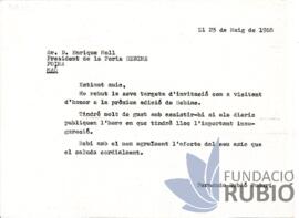 Carta emesa per Fernando Rubió Tudurí a Enrique Moll