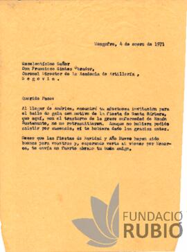 Carta emesa per Fernando Rubió Tudurí a Francisco Sintes Obrador