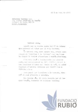 Carta emesa per Fernando Rubió Tudurí a Andreu Teixidor de Ventós