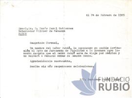 Carta emesa per Fernando Rubió Tudurí a Tomás Peral Gutiérrez