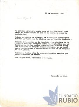 Carta emesa per Fernando Rubió Tudurí a Luis Aguilar