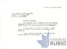 Carta emesa per Fernando Rubió Tudurí a Nicolás Rubió Figueroa