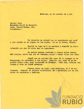Carta emesa per Fernando Rubió Tudurí a Mercè Rubió de Roselló
