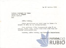 Carta emesa per Fernando Rubió Tudurí a la Sra. Larrazet de Pérez