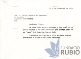 Carta emesa per Fernando Rubió Tudurí a Pilar Albertí de Montañés