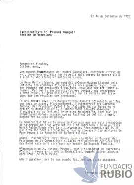 Carta emesa per Fernando Rubió Tudurí a Pasqual Maragall