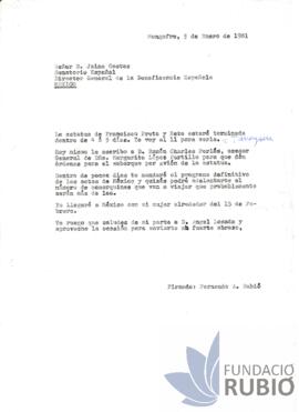 Carta emesa per Fernando Rubió Tudurí a Jaime Costas