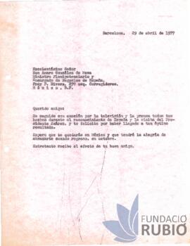 Carta emesa per Fernando Rubió Tudurí a Amaro González de Mesa