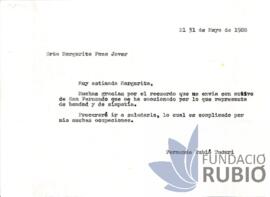 Carta emesa per Fernando Rubió Tudurí a Margarita Pons Jover