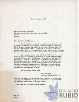 Carta emesa per Fernando Rubió Tudurí a Pierre Vuillemet