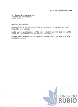 Carta emesa per Fernando Rubió Tudurí al Duque de Almenara Alta