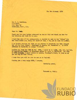 Carta emesa per Fernando Rubió Tudurí a K. W. Lee-Kemp
