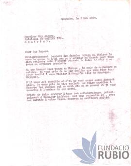 Carta emesa per Fernando Rubió Tudurí a Guy Angers