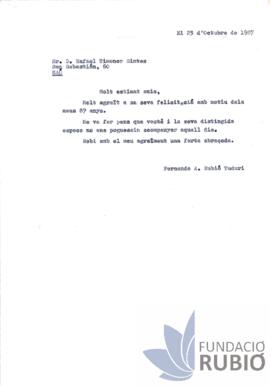 Carta emesa per Fernando Rubió Tudurí a Rafael Timoner Sintes