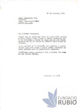 Carta emesa per Fernando Rubió Tudurí a Clemencia Harp