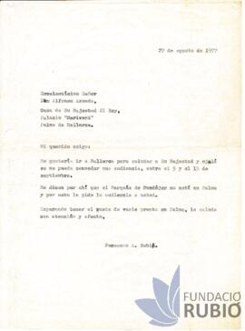 Carta emesa per Fernando Rubió Tudurí a Alfonso Armada