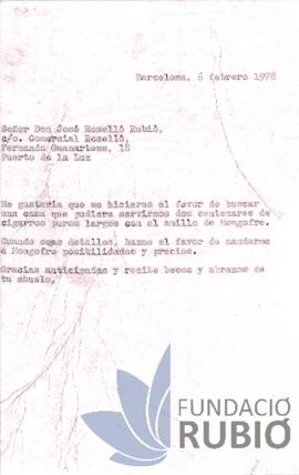 Carta emesa per Fernando Rubió Tudurí a José Roselló Rubió