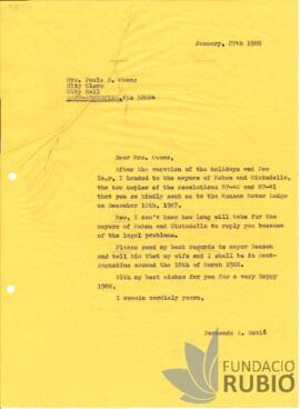 Carta emesa per Fernando Rubió Tudurí a Paula B. Owens