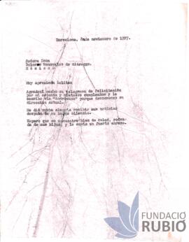 Carta emesa per Fernando Rubió Tudurí a Dolores Renovales de Altrogge