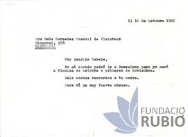Carta emesa per Fernando Rubió Tudurí a Mercedes Pascual de Fleichner