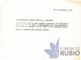 Carta emesa per Fernando Rubió Tudurí a Enrique i Nicolás Rubió Figueroa