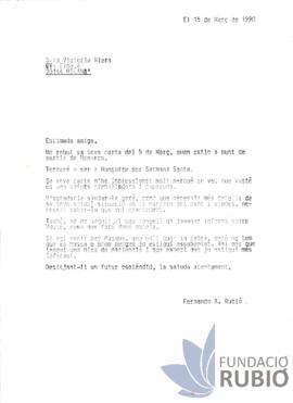 Carta emesa per Fernando Rubió Tudurí a Victoria Riera