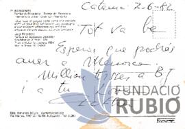 Postal emesa per Fernando Rubió Tudurí a Fernando Rubió Boada