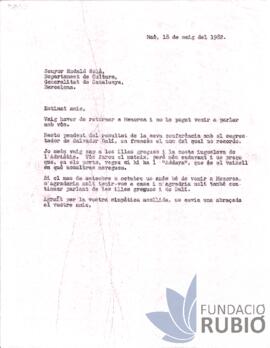 Carta emesa per Fernando Rubió Tudurí a Eudald Solà