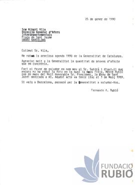 Carta emesa per Fernando Rubió Tudurí a Albert Vila