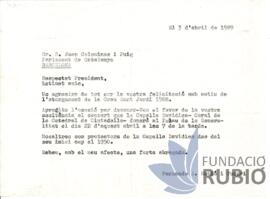 Carta emesa per Fernando Rubió Tudurí a Joan Colominas i Puig