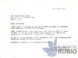 Carta emesa per Fernando Rubió Tudurí a Jean-Marie Vidal