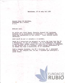 Carta emesa per Fernando Rubió Tudurí a Josep M. Quintana