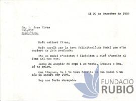 Carta emesa per Fernando Rubió Tudurí a José Vives