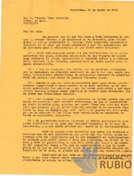 Carta emesa per Fernando Rubió Tudurí a Eduardo Vera Castella