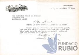 Carta emesa per Fernando Rubió Tudurí a Mercedes Rubió Boada