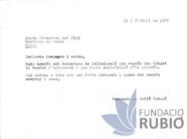 Carta emesa per Fernando Rubió Tudurí a la Junta Directiva del Club Marítim de Maó