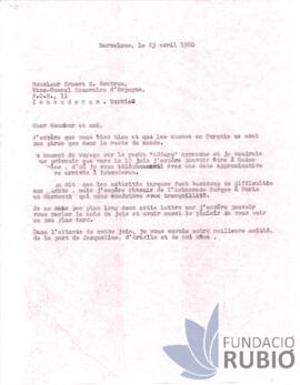 Carta emesa per Fernando Rubió Tudurí a Ernest E. Boutros