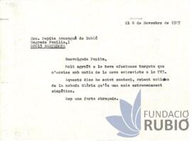 Carta emesa per Fernando Rubió Tudurí a Pepita Armangué de Rubió