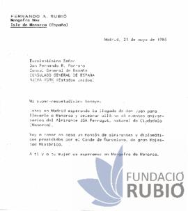 Carta emesa per Fernando Rubió Tudurí a Fernando R. Porrero