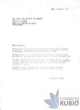 Carta emesa per Fernando Rubió Tudurí a Christine Albanel de Lagarde