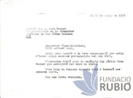 Carta emesa per Fernando Rubió Tudurí a Joan Huguet